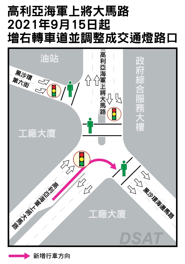 高利亞海軍上將大馬路增右轉車道並調整成交通燈路口
