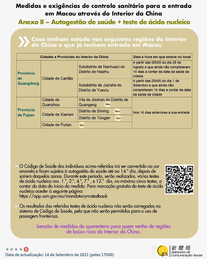 Medidas e exigências de controlo sanitário para a entrada em Macau de indivíduos de diferentes identidades.