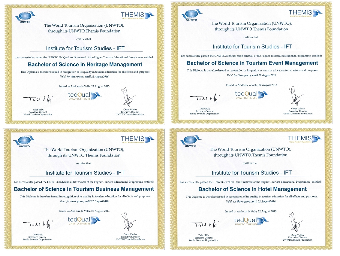 IFT Obtained Renewal of the “TedQual Certification” by UNWTO