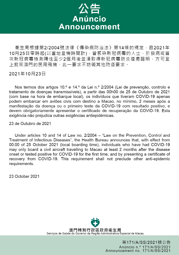 Announcement no. 171/A/SS/2021