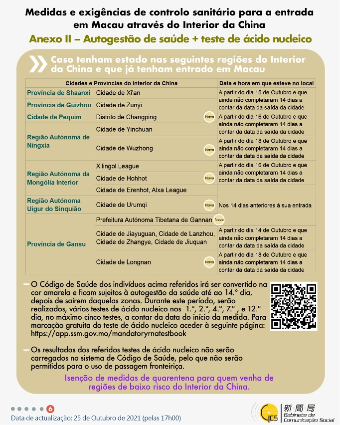 Medidas e exigências de controlo sanitário para a entrada em Macau de indivíduos de diferentes identidades.