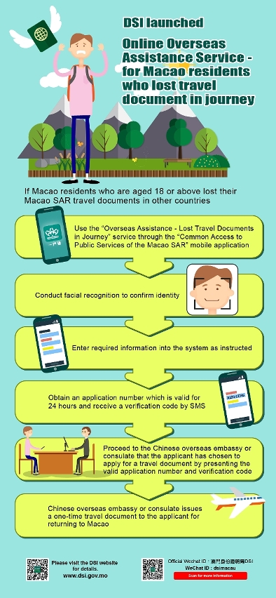 DSI launched online overseas assistance service for macao residents who lost travel document in journey