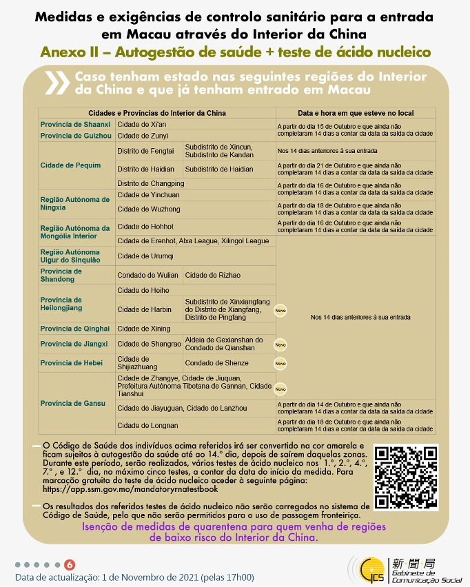 Medidas e exigências de controlo sanitário para a entrada em Macau de indivíduos de diferentes identidades.