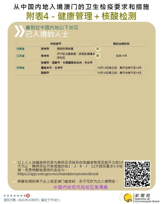不同身份人士入境澳門衛生檢疫要求和措施
