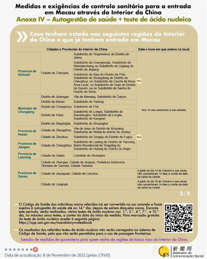 20211108pt08Medidas e exigências de controlo sanitário para a entrada em Macau de indivíduos de diferentes identidades.