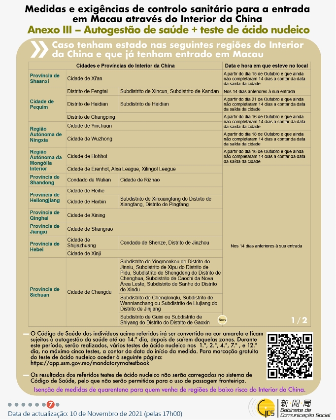 Medidas e exigências de controlo sanitário para a entrada em Macau de indivíduos de diferentes identidades.