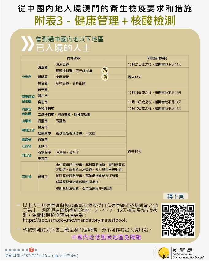 不同身份人士入境澳門衛生檢疫要求和措施