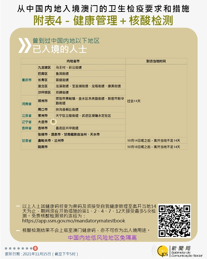 不同身份人士入境澳門衛生檢疫要求和措施