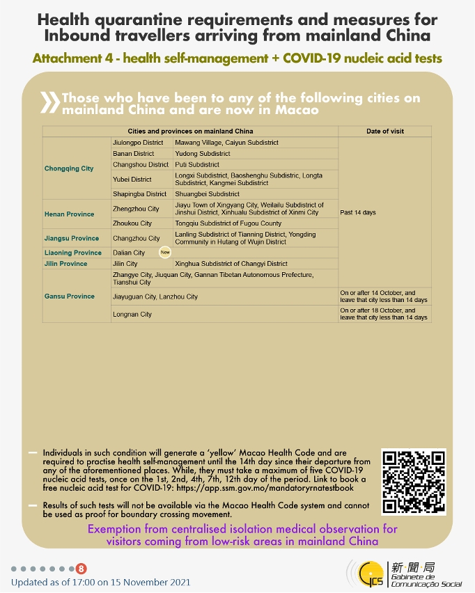 Health quarantine requirements and measures for inbound travellers of different identities.