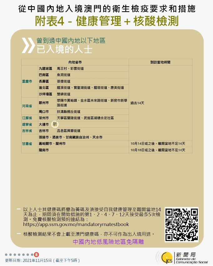 不同身份人士入境澳門衛生檢疫要求和措施