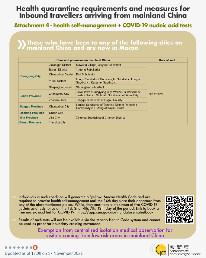 Health quarantine requirements and measures for inbound travellers of different identities.