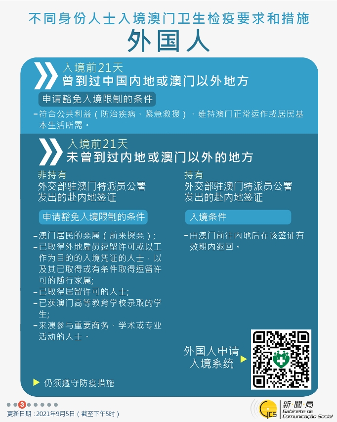 不同身份人士入境澳門衛生檢疫要求和措施