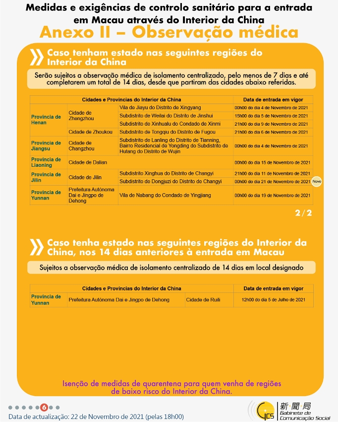 Medidas e exigências de controlo sanitário para a entrada em Macau de indivíduos de diferentes identidades.