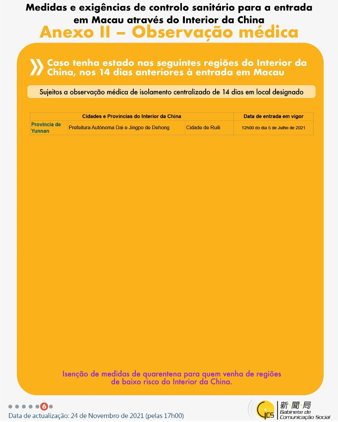 Medidas e exigências de controlo sanitário para a entrada em Macau de indivíduos de diferentes identidades.