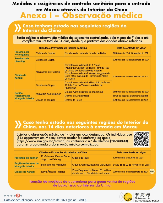 Medidas e exigências de controlo sanitário para a entrada em Macau de indivíduos de diferentes identidades.