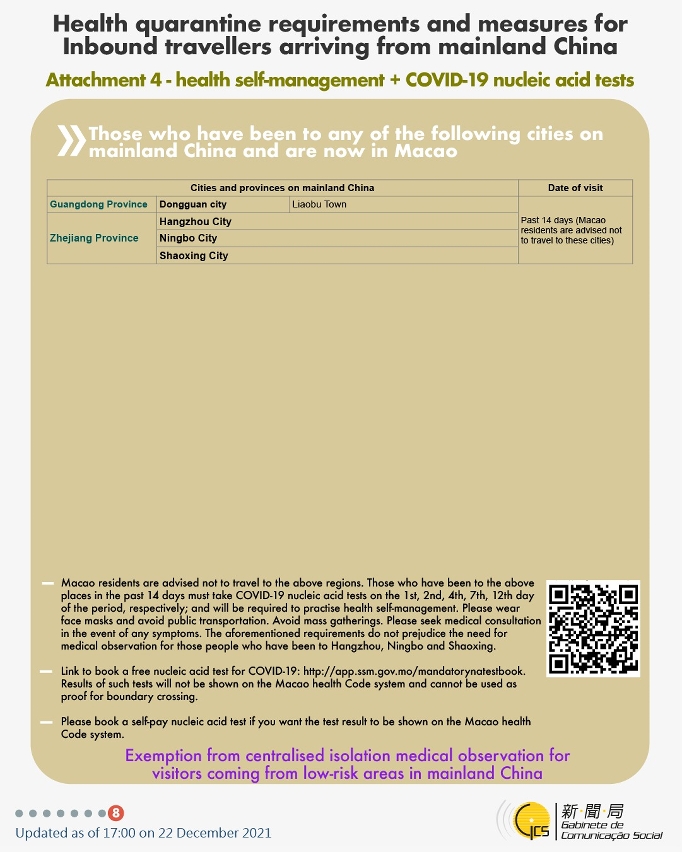 Health quarantine requirements and measures for inbound travellers of different identities.