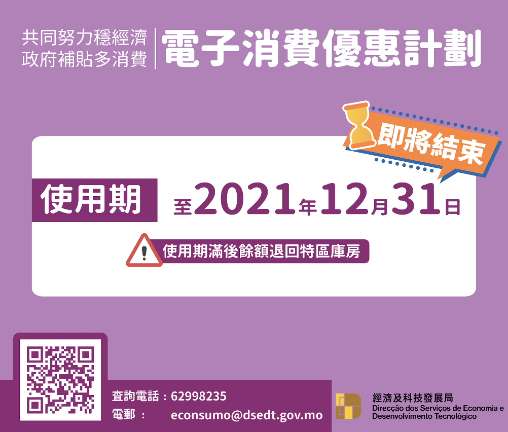 “電子消費優惠計劃”使用期至2021年12月31日結束