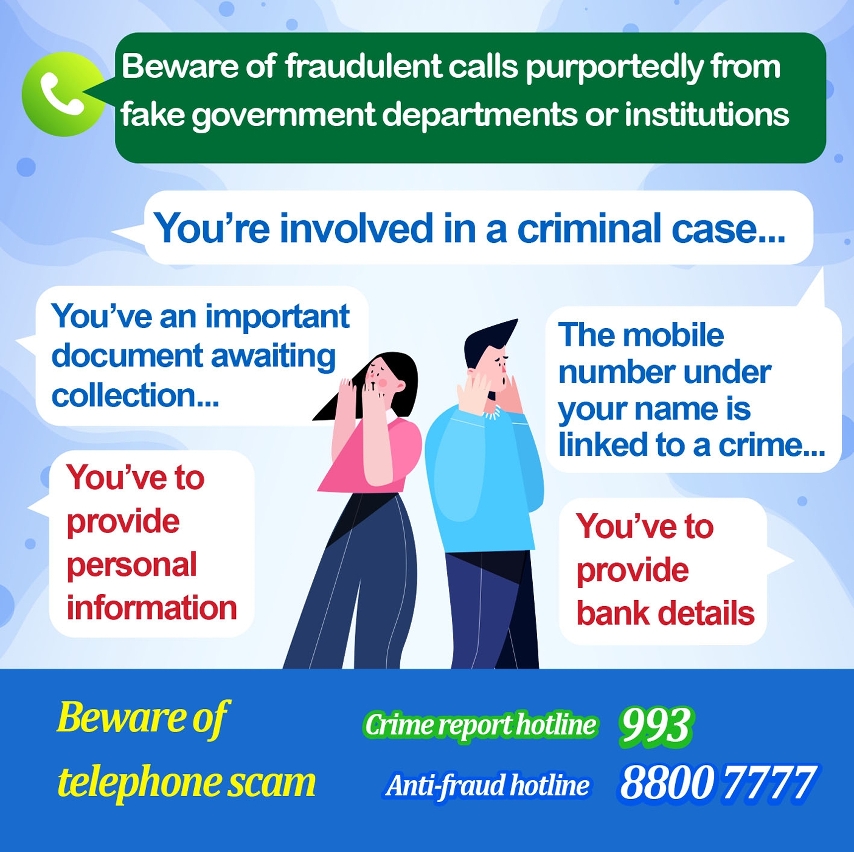 Beware of fraudulent calls purportedly from fake government departments or institutions