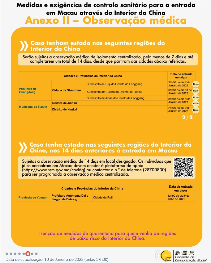 Medidas e exigências de controlo sanitário para a entrada em Macau de indivíduos de diferentes identidades.
