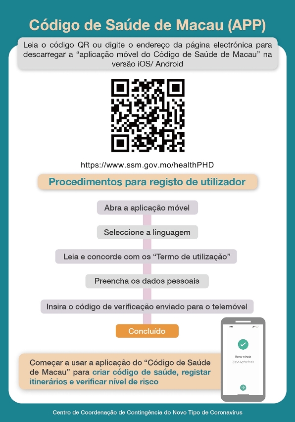 Procedimentos de inscrição da Aplicação Móvel do Código de Saúde de Macau