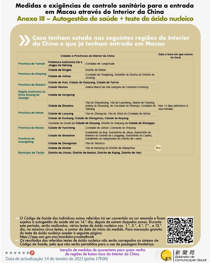 Medidas e exigências de controlo sanitário para a entrada em Macau de indivíduos de diferentes identidades.