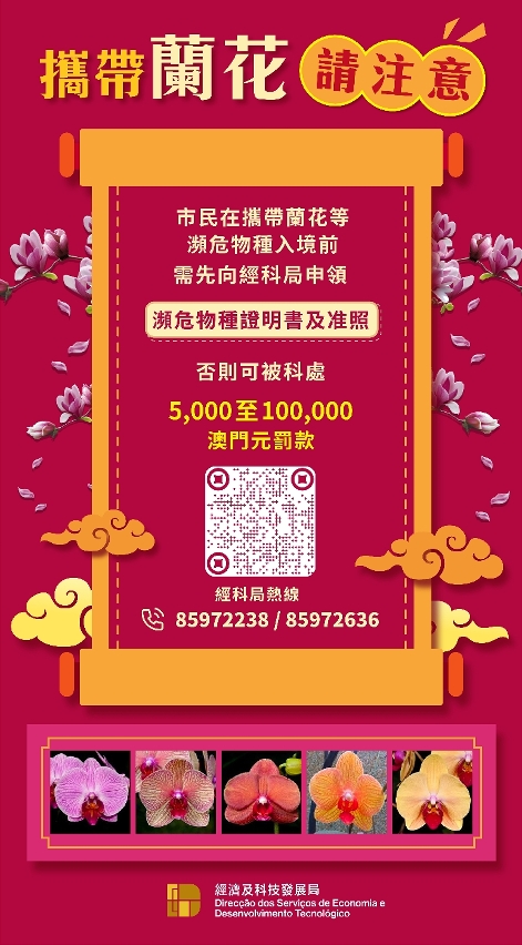 攜帶蘭花等瀕危物種出入境需向經科局申領證書及准照