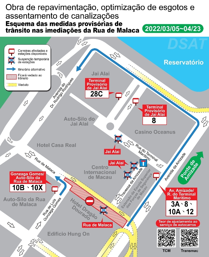 esquema das medidas provisórias de trânsito nas imediações da rua de malaca