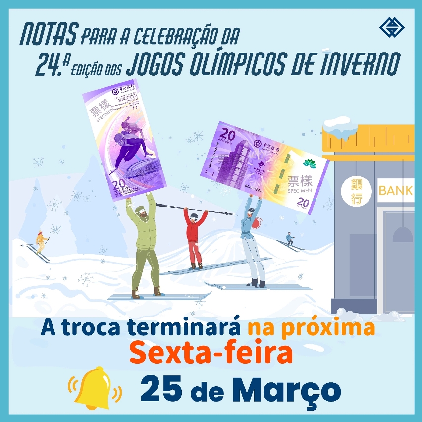 O prazo para troca das notas para a celebração da 24ª Edição dos Jogos Olímpicos de Inverno terminará na próxima Sexta-feira
