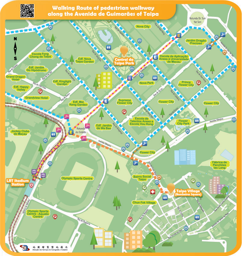 Walking Route of pedestrian walkway along the Avenida de Guimarães of Taipa