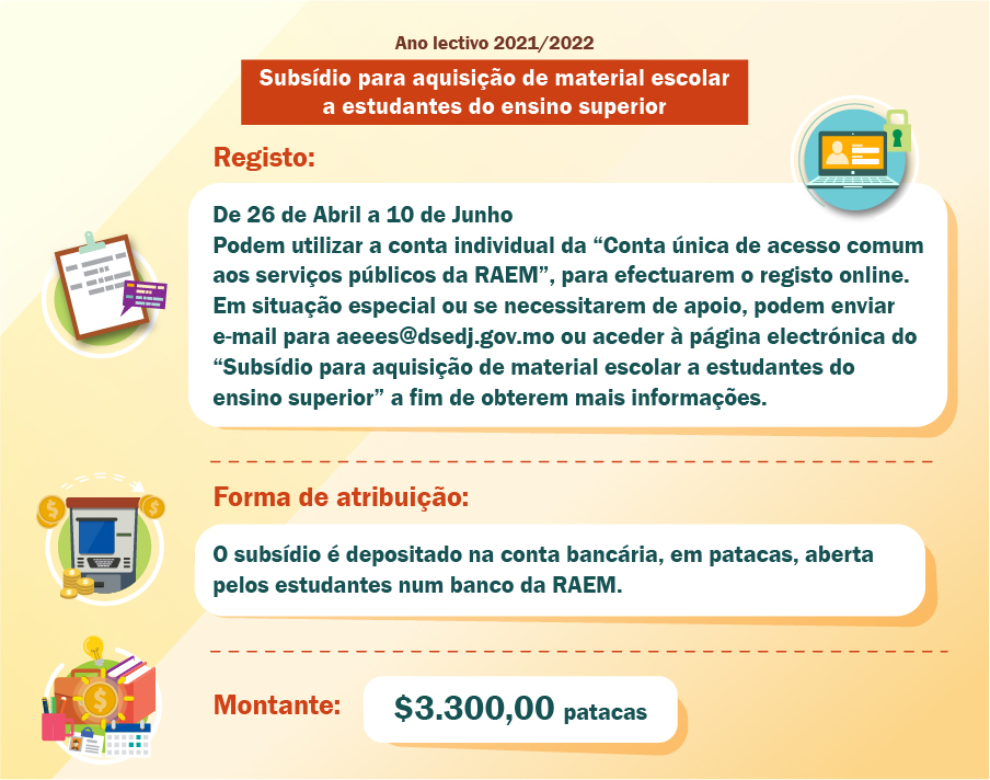 Subsídio para aquisição de material escolar a estudantes do ensino superior no ano lectivo de 2021/2022