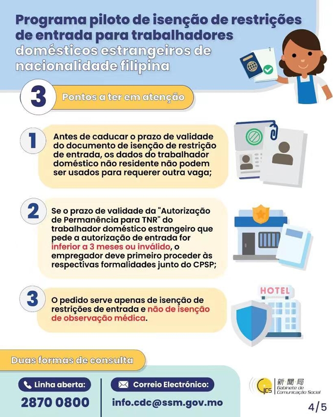 Programa piloto de isenção de restrições de entrada para trabalhadores domésticos estrangeiros de nacionalidade filipina
