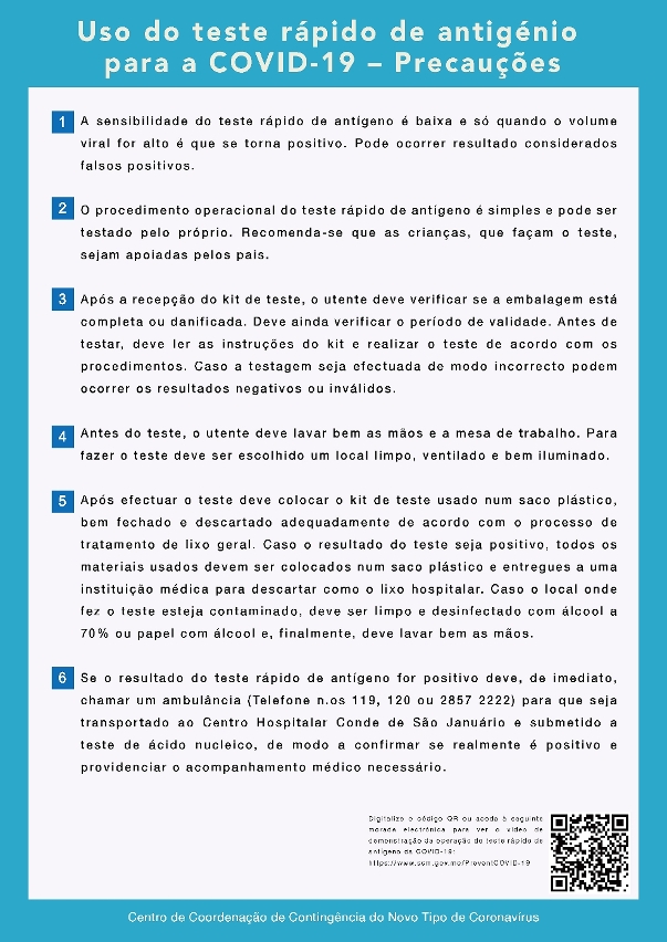 Teste rápido de antígenos para a COVID-19 – Como proceder e Uso do teste rápido de antigénio para a COVID-19 – Precauções