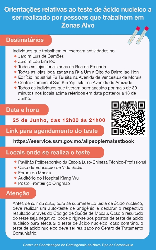 Orientações relativas ao teste de ácido nucleico a ser realizado por pessoas que trabalhem em Zonas Alvo