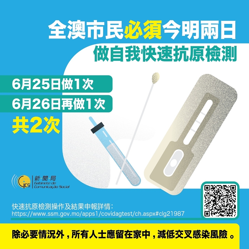 全澳市民必須今明兩日做自我快速抗原檢測