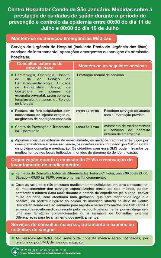 Centro hospitalar conde de são januário medidas sobre a prestação de cuidados de saúde durante o período de prevenção e controlo da epidemia entre 0000 do dia 11 de julho e 0000 do dia 18 de julho