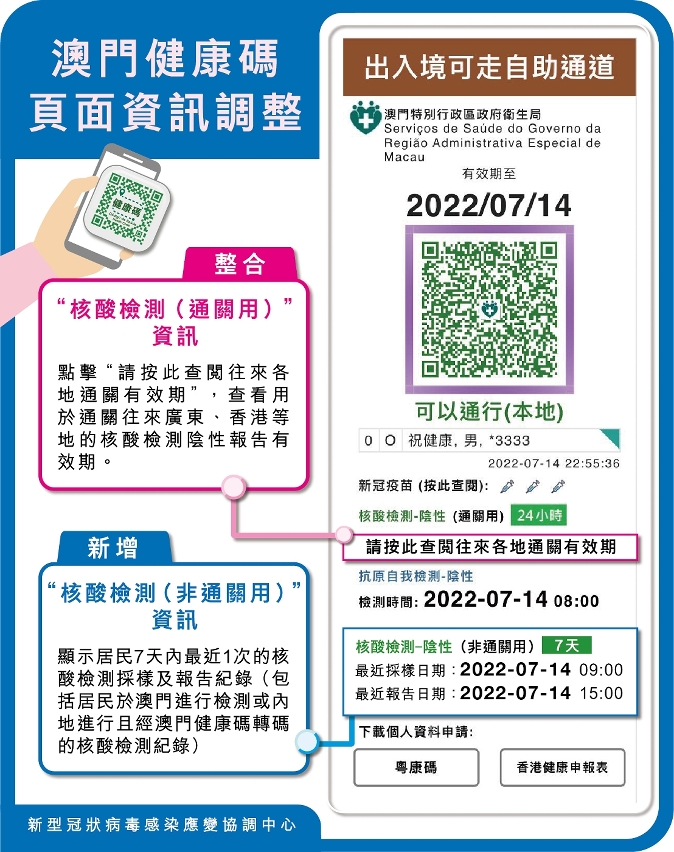 澳門健康碼頁面資訊調整 cn