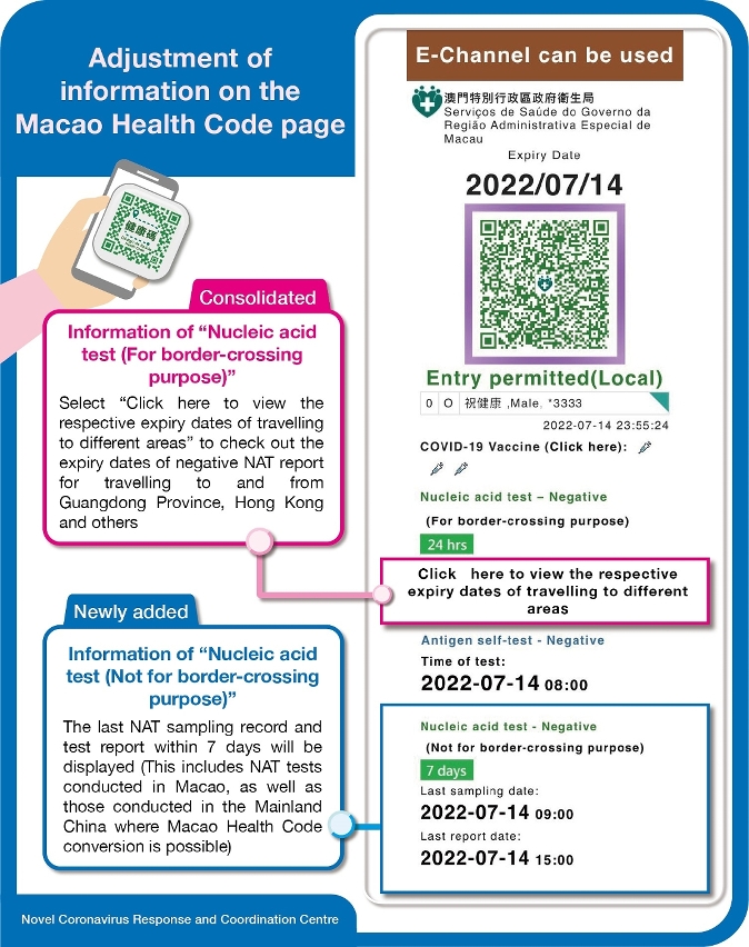 adjustment of information on the macao health code page