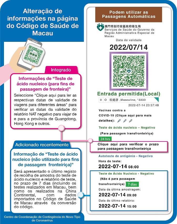 alteração de informações na página do código de saúde de macau