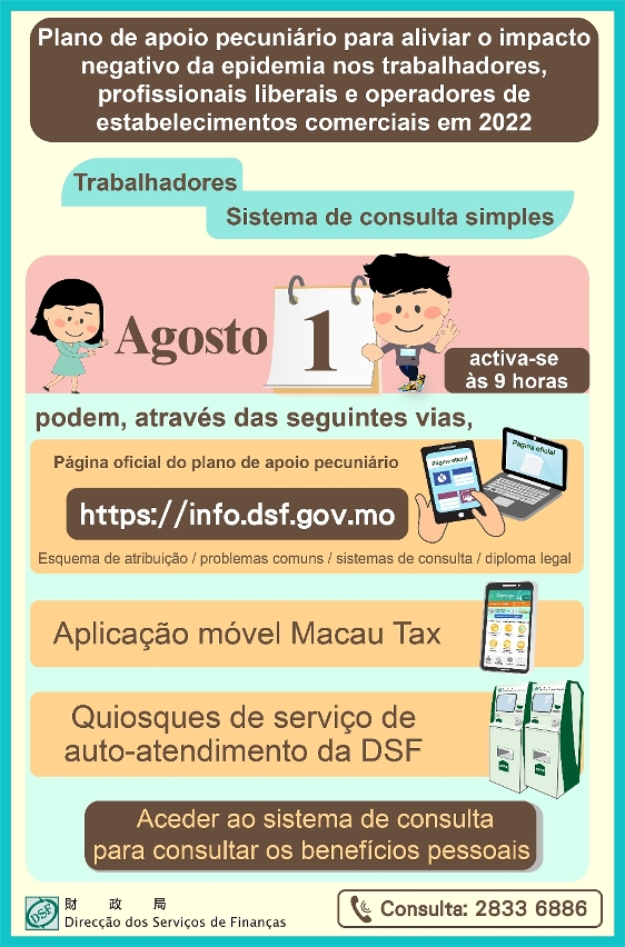 A página oficial do plano de apoio pecuniário e o sistema de consulta simples para trabalhadores vão ser activados amanhã (dia 1) às 9 horas