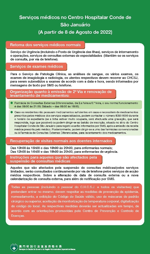 Serviços médicos no Centro Hospitalar Conde de São Januário