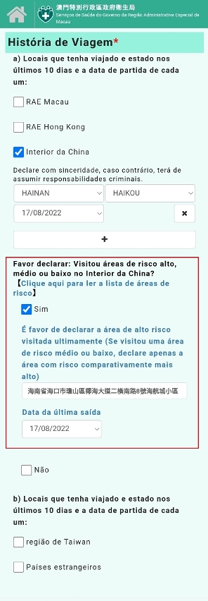 Nova zona de declaração de zonas de risco