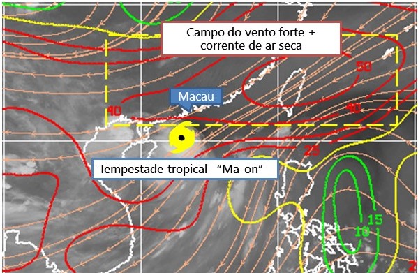 Figura 3: Wind shear (contornos, em nós) e imagens de satélite (Fonte: CIMSS)