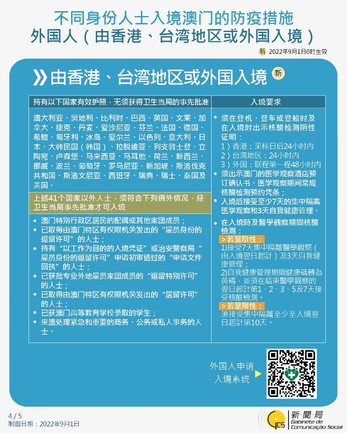 不同身份人士入境澳门的防疫措施