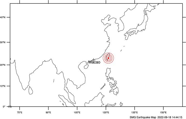 圖1：台灣地區發生6.9級地震。