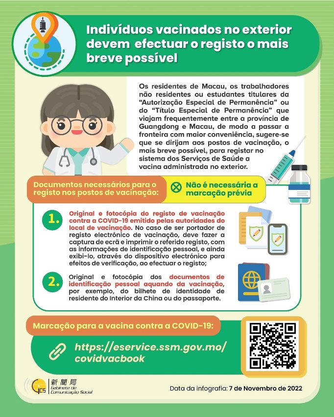 Infografia - Indivíduos vacinados no exterior devem efectuar o registo o mais breve possível