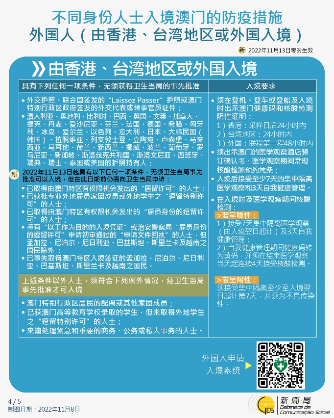 不同身份人士入境澳门的防疫措施