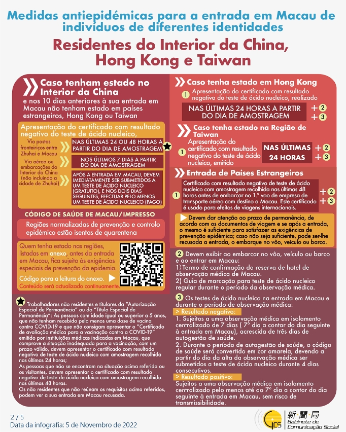 Medidas antiepidémicas para a entrada em Macau de indivíduos de diferentes identidades