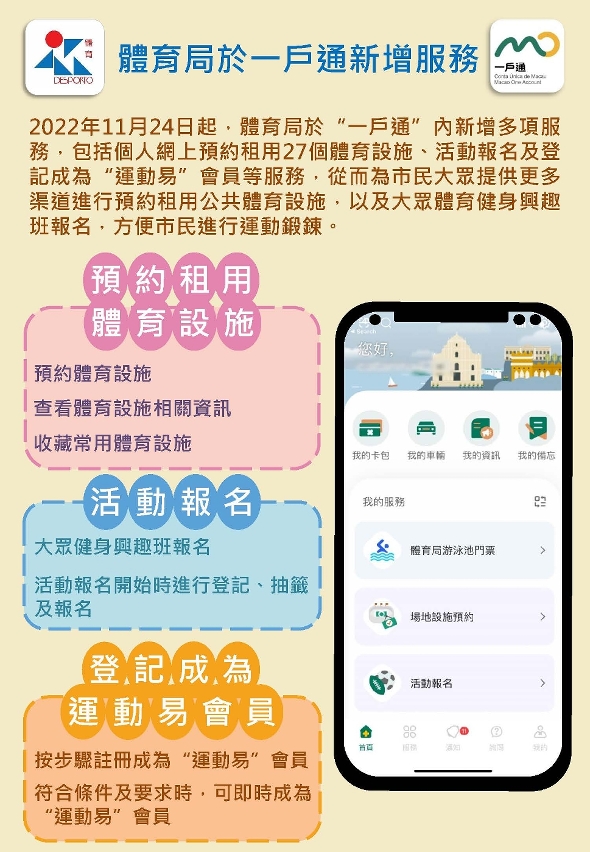 體育局於一戶通新增服務