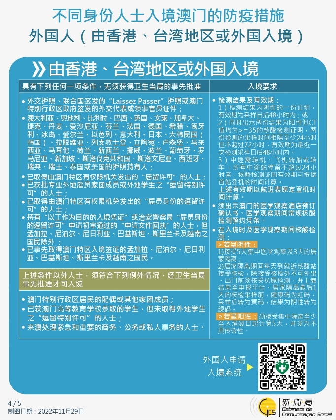 不同身份人士入境澳门的防疫措施