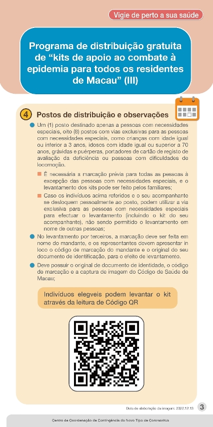 Programa de distribuição gratuita de “kits de apoio ao combate à epidemia para todos os residentes de Macau”3